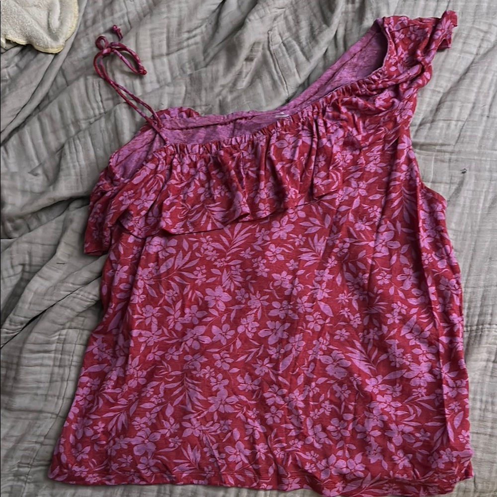Floral Ruffle One-Shoulderish Top - Pink